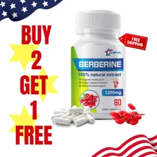 Premium Berberine HCL Extract 1200mg Capsules - Blood Sugar Support 60 Pills NEW