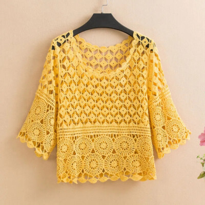 Ladies Crochet Crop Top Hollow Out Pullover Bolero Shrug Shawl Summer Cover Up