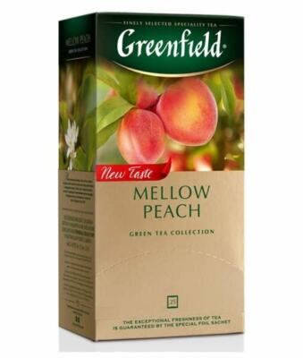Greenfield GREEN TEA Mellow Peach 25 Tea Bags US Seller Made in Russia NO GMO RF
