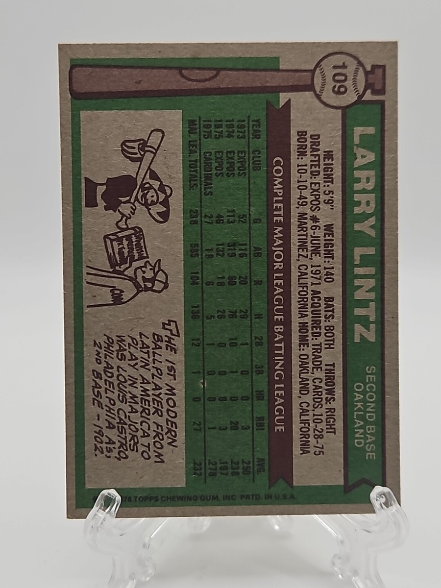 1976 Topps Baseball #109 Larry Lintz Vintage Oakland Athletics
