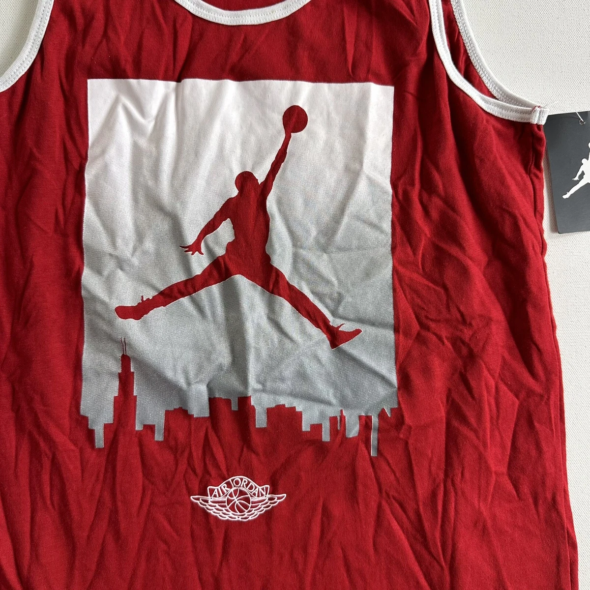 Nike Air Jordan Boys L 12 13 Red Tank Top Jumpman Skyline