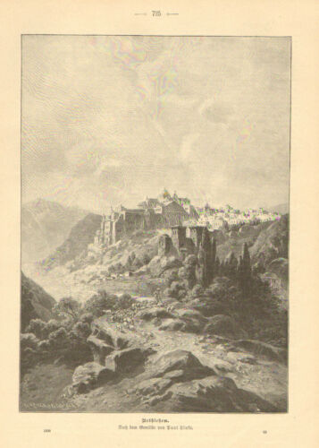 Bethlehem, City View, Sheep, Shepherd, Vintage 1898 German, Antique Art Print, - Picture 1 of 1