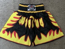 NEW Oriental Gateway Boxing Shorts Size Large Kickboxing Flames Black Yellow Red