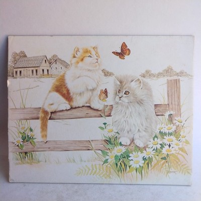 F. Massa Cat Print on Board, Vintage 8x10 Art Piece