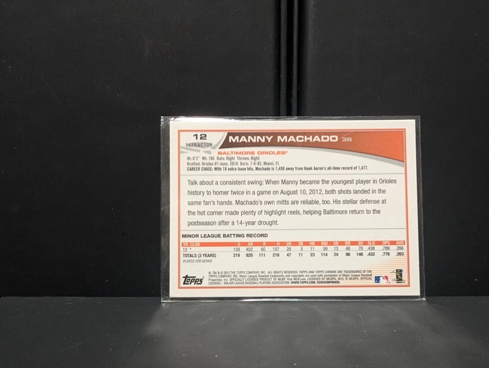 2013 Topps Chrome - Manny Machado #12 Purple Refractor (RC) - Image 2 of 2