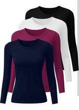 Women s Long Sleeve Slim Fit Shirts 3-Pack Size L Black, Blue Pink
