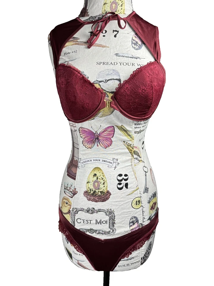 Nuevo con etiquetas Conjunto de lencería grande de encaje rojo Fredericks Of Hollywood sujetador bragas con aros Foto 2 de 4