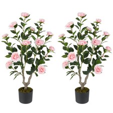 2PCS 36" Artificial Camellia Tree Fake Potted Tree Greenery Floral Plant Modern