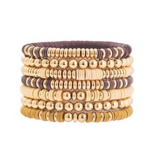 Surfer Heishi Clay Bead Bracelets for Women Bohemian Stackable Gold Beaded Stret