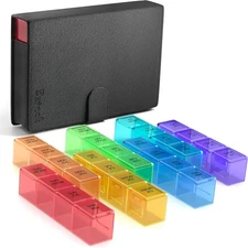 Jumbo Size 7 Days Pill Box Prescription Medicine Organizer PU Leather Pill Case 