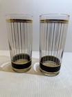 Pair MCM Culver Devon Black 12 Ounce Highball Glasses Barware Gold Black Stripe — photo 1