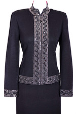 ST.JOHN Womens Black Sequins Studs Trim Shimmer Rhinestone Zip Jacket Sz 6