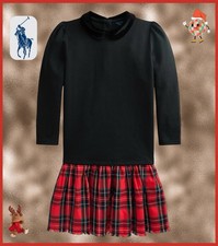 POLO RALPH LAUREN Girls' Plaid Skirt Long Sleeve Ponte Dress Size M 8-10 