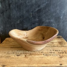 Handcrafted Rustic Live-Edge Oval Wooden Bowl Pecan Wood 10 X 8 Handmade