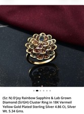 Rainbow Sapphire &  Diamond Floral Ring In 18ct Yellow Gold Silver 925 Ring