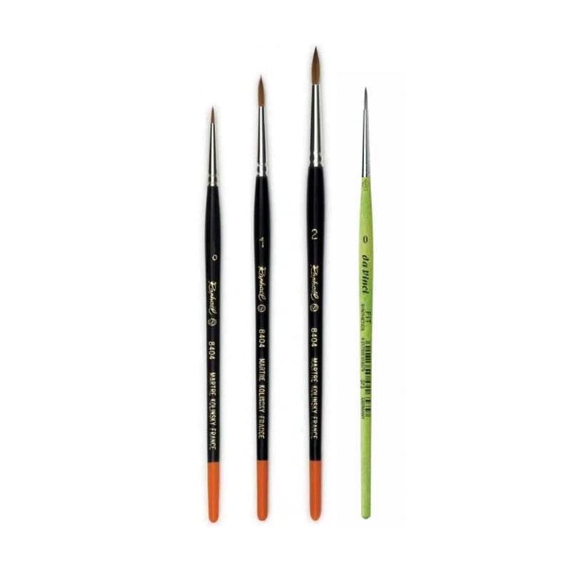 4 pinceaux aquarelle ronds Raphaël N°0 N°1 N°2 et Da Vinci pour miniatures