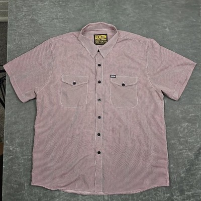 Dixxon Shirt Mens 2XL Red Stripe Short Sleeve Button Front Casual Workwear