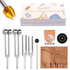 Healing Tuning Forks Set (128Hz, 136.1Hz, 432Hz, 528Hz) for Sound Therapy, Yoga