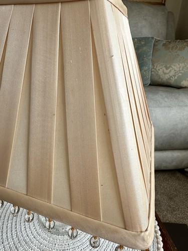 Vintage Champagne Gold Fabric Table Lampshade Pleated Square Shape Beaded Edge - Picture 12 of 17