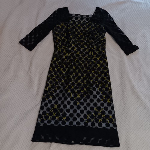 Milly Elise Sleeve Dress Silk Sheer Polka-dot Yellow Glam Twee Mod Cocktail Sz 4 - Picture 4 of 16