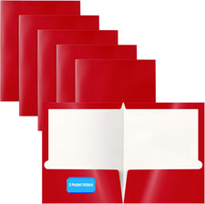 2 Pocket Glossy Laminated RED Paper Folders, Letter Size, Red Paper Portfolios B