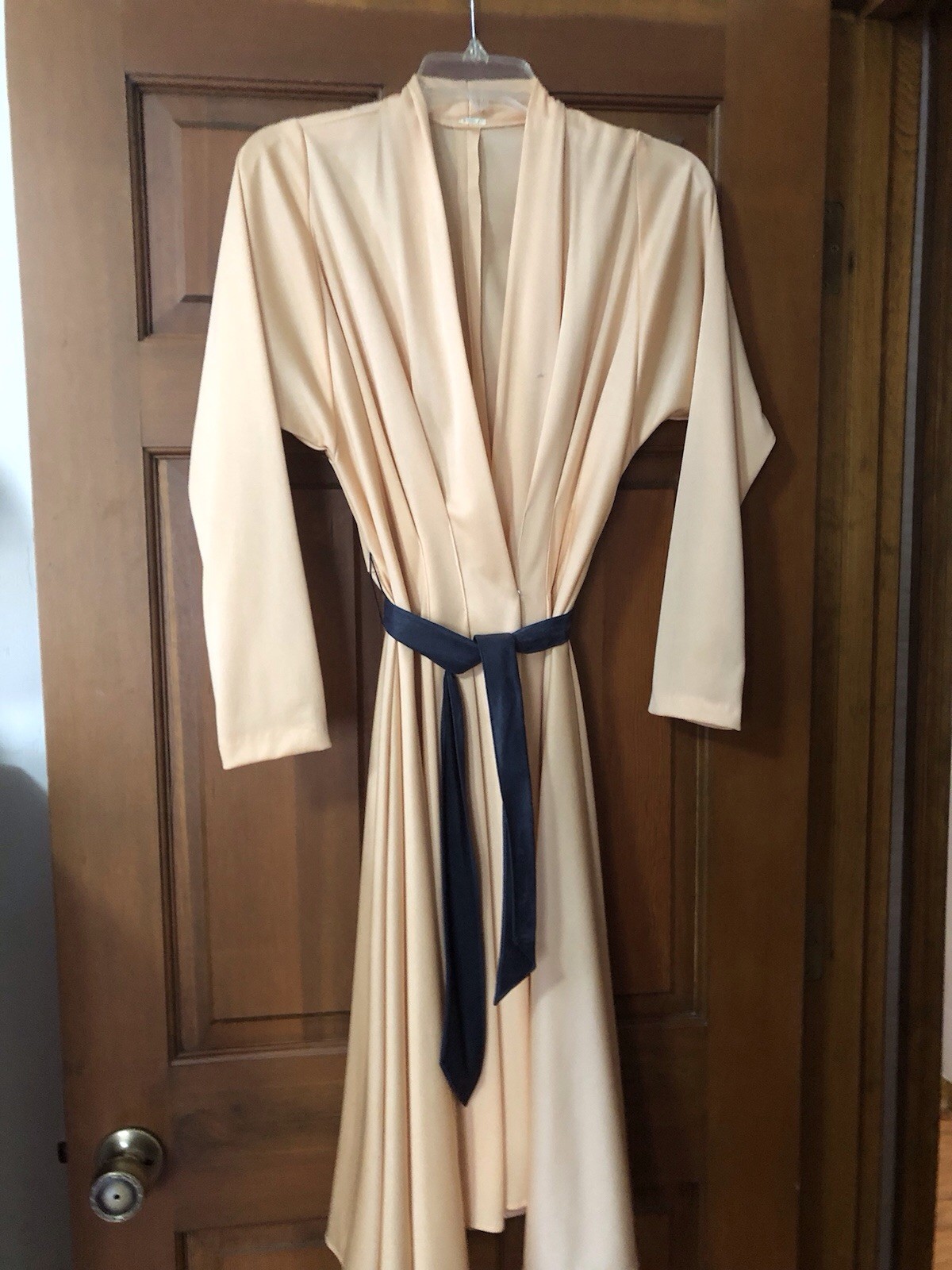 Vintage Peach Polyester Dress w Tie Belt & Flared Skirt Size 10