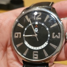 G by GUESS Black Dial Quartz Wristwatch Leather Strap Stainless Steel Date Wheel