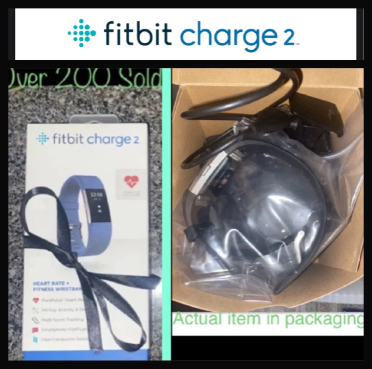 Fitbit Charge 2 + 2 Bands (Color/Sz Of Choice) & Cord Tested✅ New Display Model