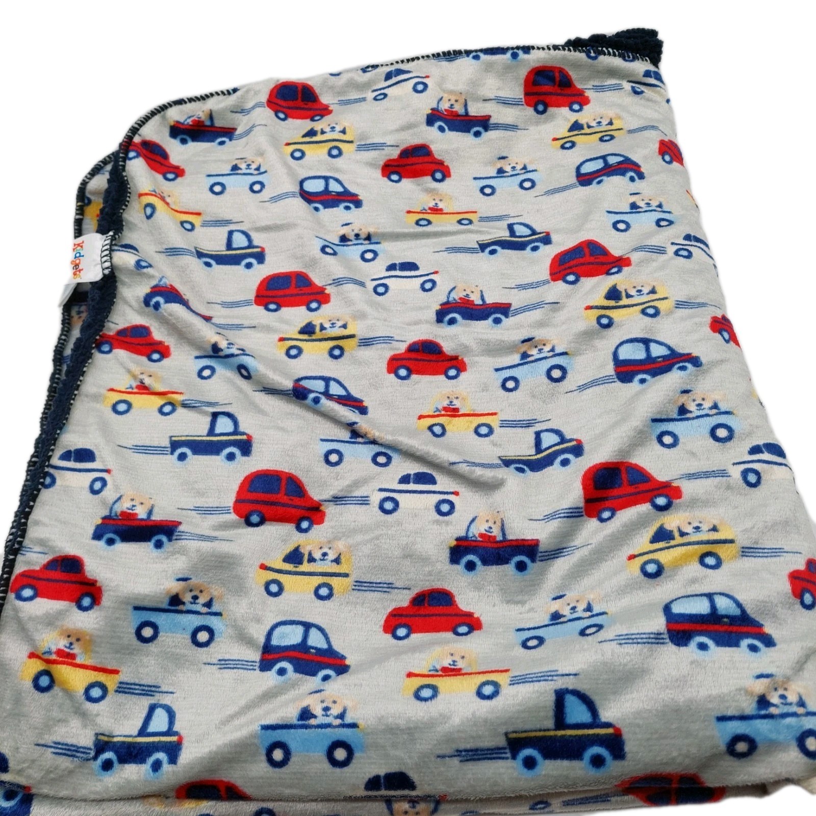 Kidgets Car Vehicle Baby Blanket Gray Navy Blue Sherpa Automobiles 30x36