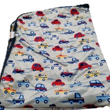 Kidgets Car Vehicle Baby Blanket Gray Navy Blue Sherpa Automobiles 30x36