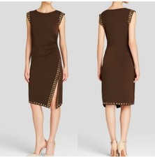 Michael Kors Dress Brown Gold Studs Size M NWT