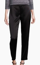 ST. JOHN Caviar Pants Womens 12 Liquid Satin Emma Black Band Waist Straight Leg
