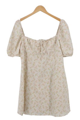 Glamorous Tunika Bluse Beige Blumenmuster Puffärmel Boho Romantisch Damen