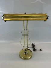 Vtg Musical Harp Lyre Shaped Brass Desk Piano Lamp 16" Tall