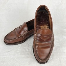 Mocasín Allen Edmonds Coppell sin usar, en caja, punta Penny para hombre 7,5D suela de cuero marrón EE. UU.