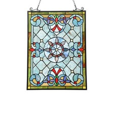 Stained Glass Modern Geometric Window Panel Suncatcher 18x25in