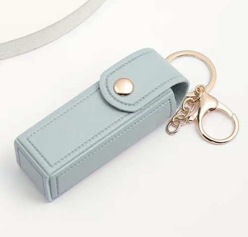 Lipstick Chapstick Lighter Faux Leather Keychain Case Powder Blue - Picture 1 of 3