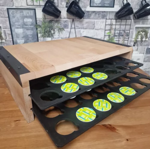 Coffee Pod 2 Tier Drawer Capsule 70 Pod Holder Dolce Gusto Wood Stand Wooden NEW