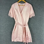 Bras N Things Dressing Gown Robe Womens Large Pink Satin Lace Trim Ladies
