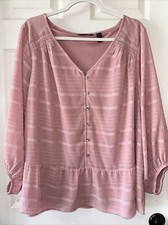 H by Halston Women's Size 20W 3/4 Sleeve V-Neck Blouse Mauve Pink