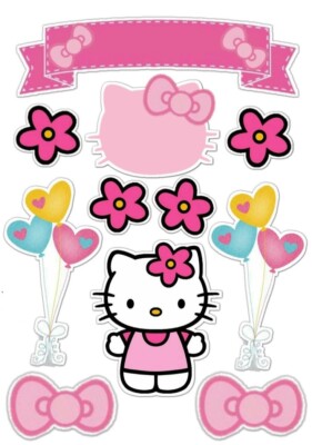 Hello Kitty Essbar Party Tortenaufleger Torte  Geburstag Zuckermasse + TEXT