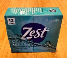 12 Bars Zest Aqua Pure Cleansing Bars with Vitamin E 4 oz  Each 20%More Moisture