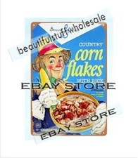 1960 Country Corn Flakes with Rice breakfast cereal metal tin sign wall plaque