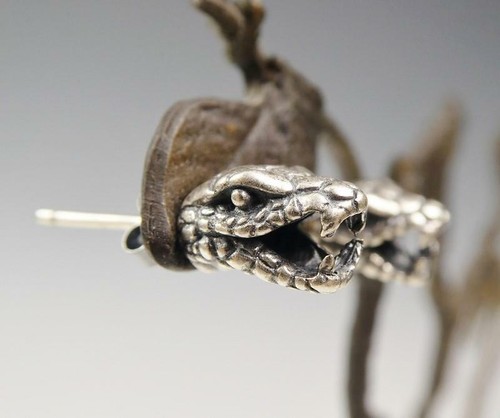 Handmade 925 Sterling Silver Open Mouth Snake Stud Post Earrings Unique Cool
