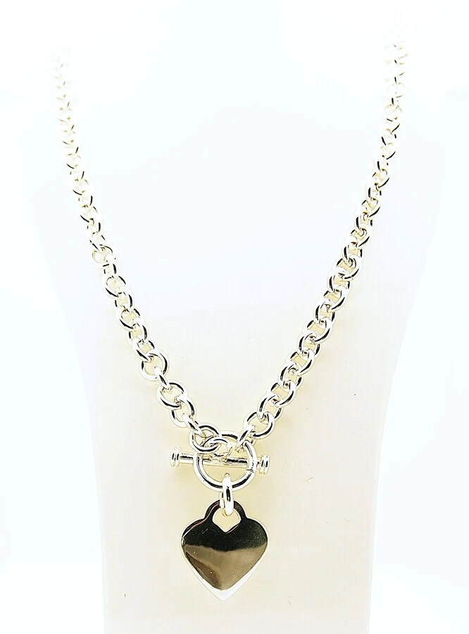 Sterling Silver Rolo Link Heart Toggle Necklace