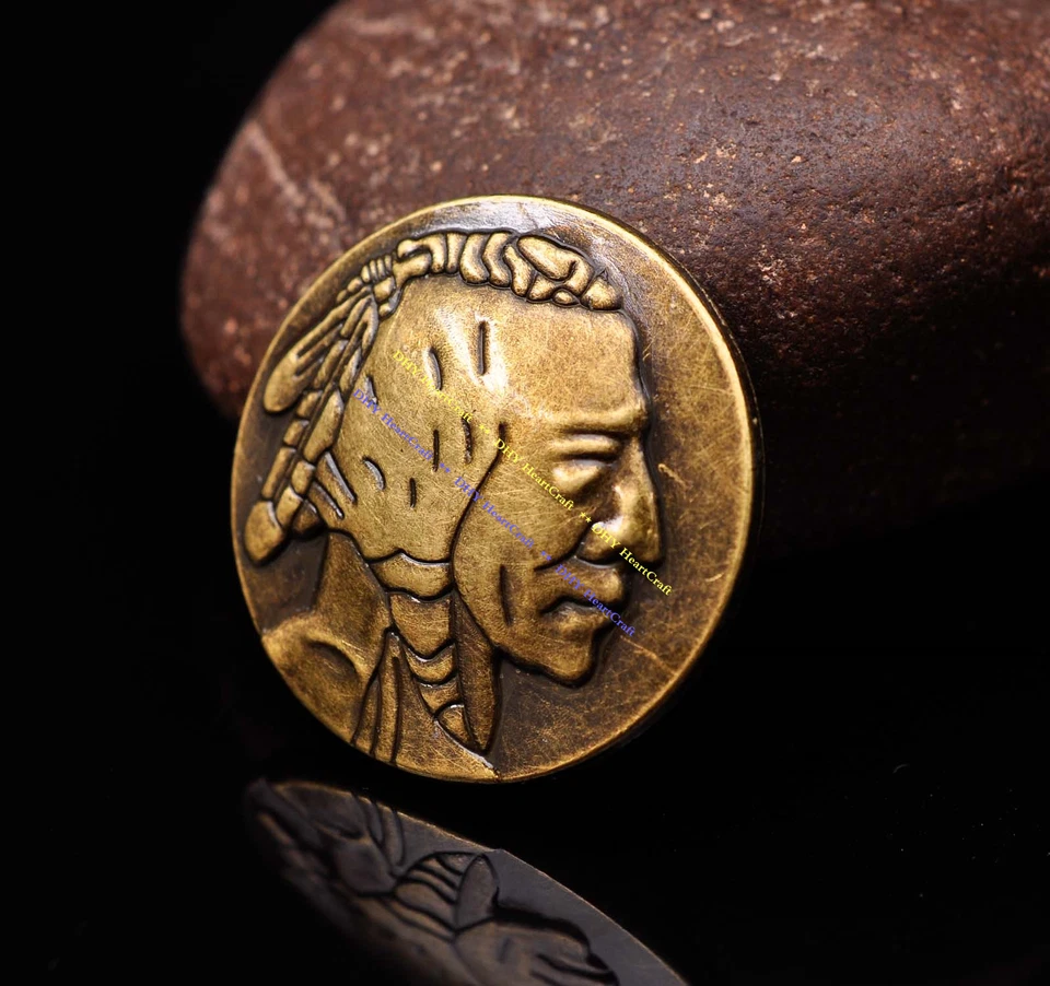 10X VINTAGE BRASS WESTERN NICKEL INDIAN HEAD LEATHERCRAFT SADDLE BRIDLE CONCHOS - Image 3 of 4