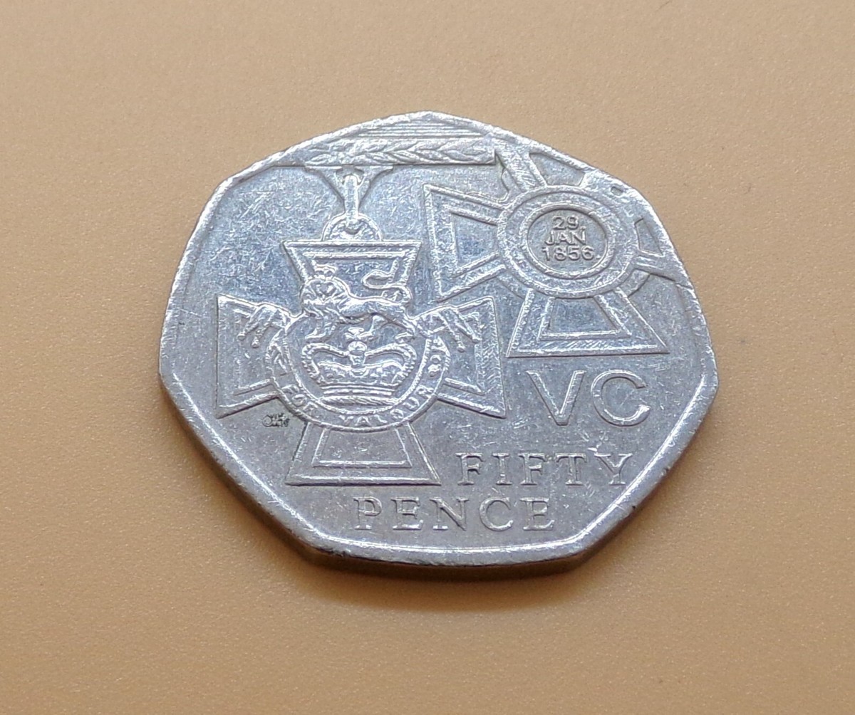 50's PENNEY'S プリネル開襟BOX型size14爆安鬼安激レア‼︎ 50 Fifty Pence Coin VC Victoria Cross 1856 2006 150th Anniversary