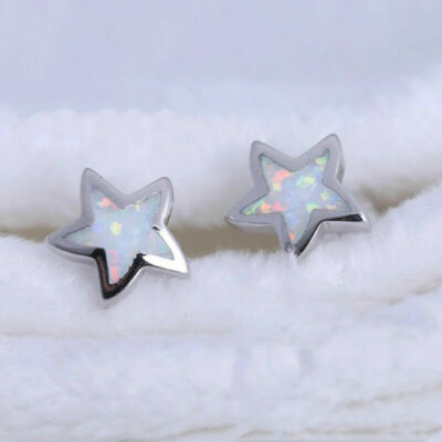 Cute New Silver Fashion Jewelry White Imitation Fire Opal Starfish Stud Earrings