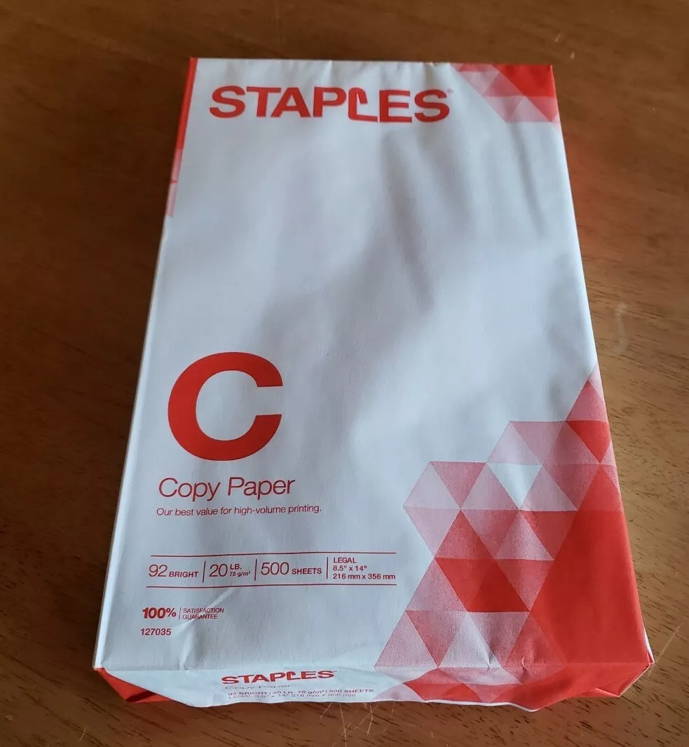 Staples Copy Paper 8.5 x 14 Printer Paper, 20 lbs. 92. 500 Sheets