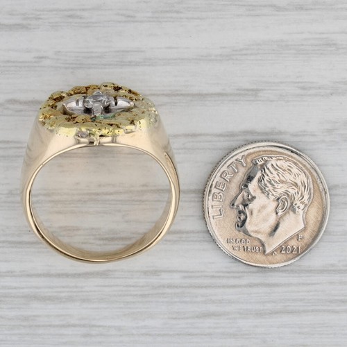 Vintage 0.22ct Diamante Solitario Oro Nugget Anillo 10k 18k Amarillo Talla 9.25 - Imagen 7 de 10